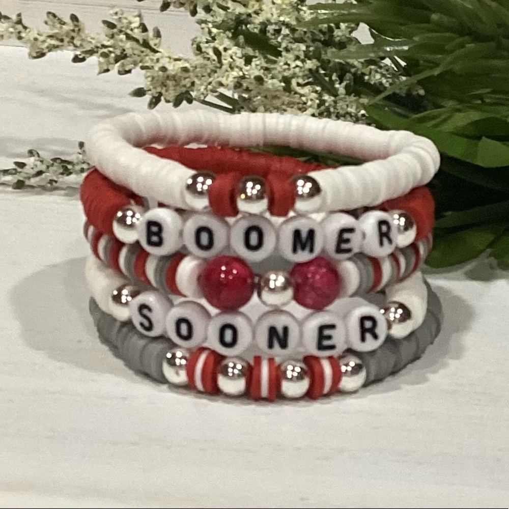 Silver Plated OU Sooners Custom Bracelet Stack